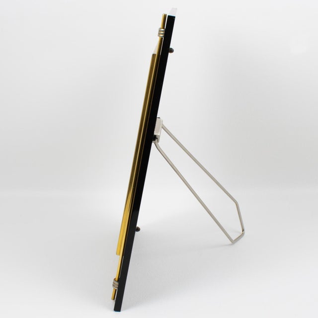 Metal Tommaso Barbi Black Lucite and Brass Decor Picture Frame, circa 1970 For Sale - Image 7 of 9