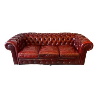 Chesterfield 3-Seater Sofa in Oxblood Leather, 1980s For Sale