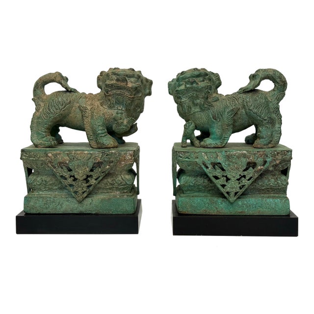 Vintage Impressive Bronze Foo Dog Sculptures - Pair For Sale