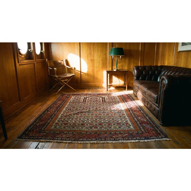 1880s Ivory Islamic Prayer Antique Caucasian Rug 4'0" X 5'0" Handknotted Wool Carpet For Sale In New York - Image 6 of 7