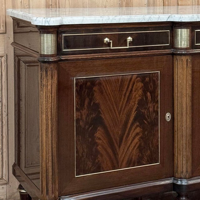 Mid 20th Century Antique Directoire Style French Mahogany Buffet With Carrara Marble Top For Sale - Image 5 of 18