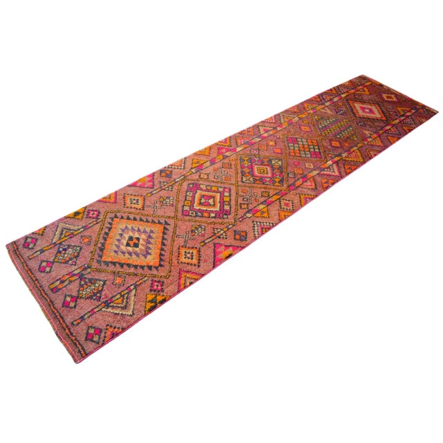 1960s Purple Hand-Knotted Runner Rug Pure Wool Turkish Hallway Decor For Sale - Image 6 of 11