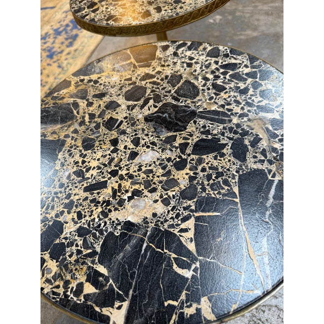 Pair of Italian Brass Pedestal Side Tables With Marble Tops, 1970s For Sale - Image 10 of 10