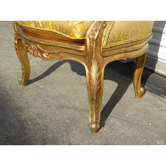 French Rococo Louis XVI Wingback Gold Floral Accent Chair ...