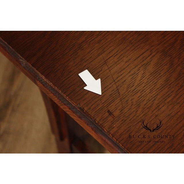 Antique Mission Oak Arts & Crafts Writing Desk With Drawer And Cutout Sides For Sale - Image 18 of 18