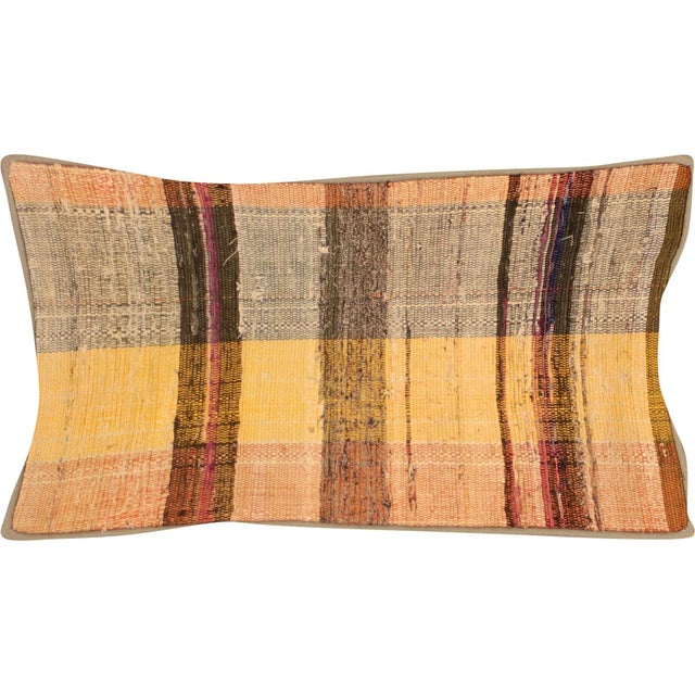 1960s Turkish Rag Pillow. Sewn with fragments of vintage hand made Anatolian cotton & linen kilims. Fiber fill. 523123