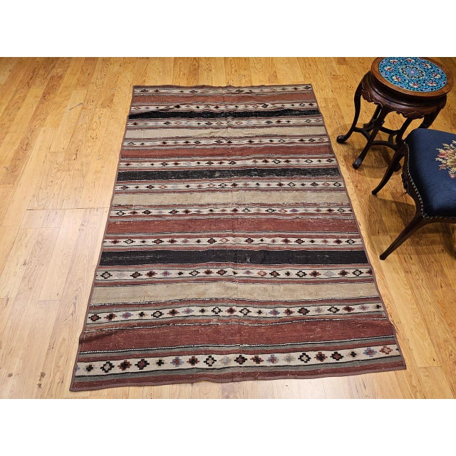 Persian Antique Shahsavan Tribal Kilim, Handwoven Wool, Southwestern Pattern, Earth Tones, 5x7 For Sale - Image 3 of 17