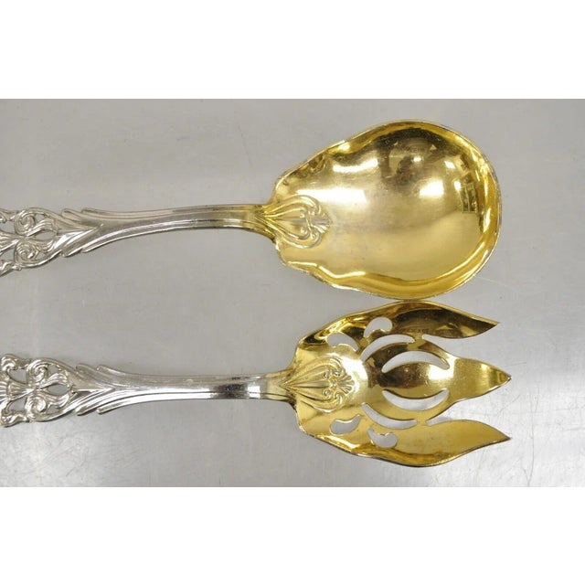 Late 20th Century Vintage Italian Baroque Style Epns Silver & Gold Plated Serving Spoon and Fork Set For Sale - Image 5 of 10