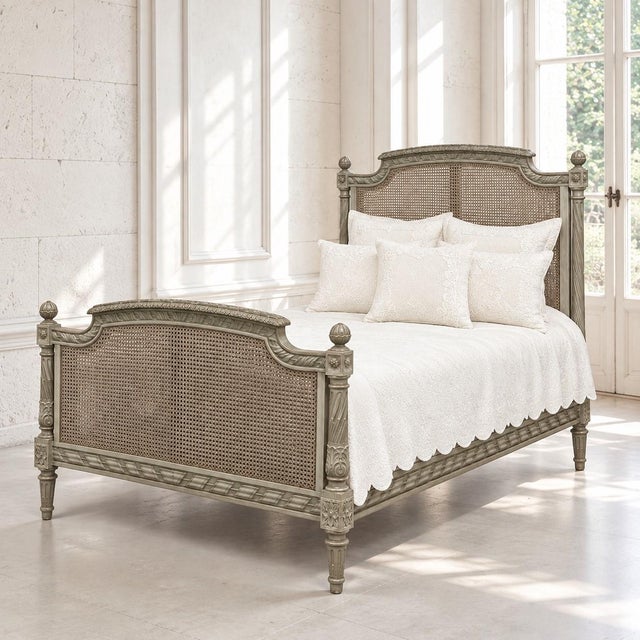 French 19th Century French Louis XVI Painted Cane Bed by Hopilliart & Leroy of Paris For Sale - Image 3 of 18