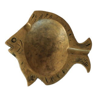 Vintage Etched Brass Fish Ashtray or Catchall For Sale