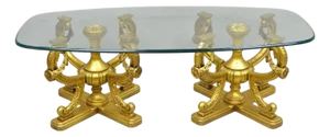 Vintage Italian Hollywood Regency Gold Gilt Metal Double Pedestal Coffee Table