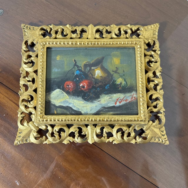 Vintage Italian Still Life Oil Painting Ornate Frame Signed For Sale - Image 9 of 12