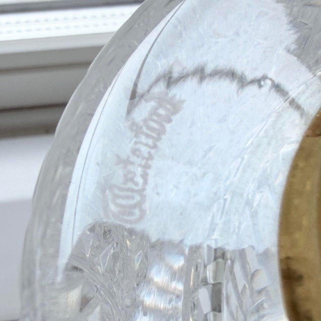 1980s Waterford Crystal Lismore Hourglass Table Lamp — Brass Base & White Bell Shade, 1980s Hollywood Regency For Sale - Image 5 of 11