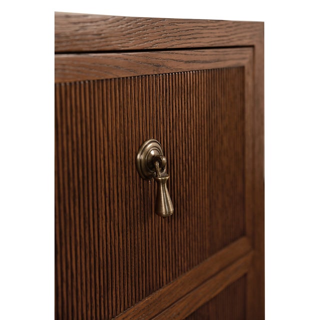Not Yet Made - Made To Order Matthew Izzo Home Novalie Fluted Provincial Brown Oak Two Drawer Side Table With Antique Brass Drawer Pulls For Sale - Image 5 of 8