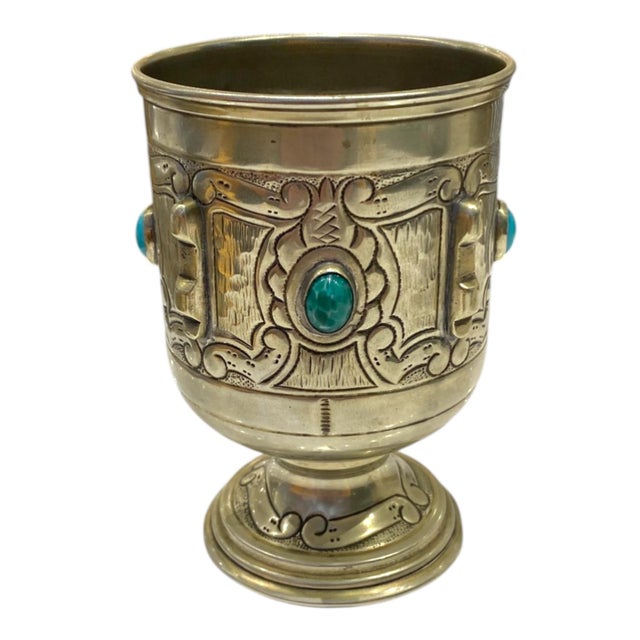 Vintage Alpaca Silver Spanish Goblet Cup With Turquoise Color Cabochon Stone Accents For Sale - Image 16 of 16