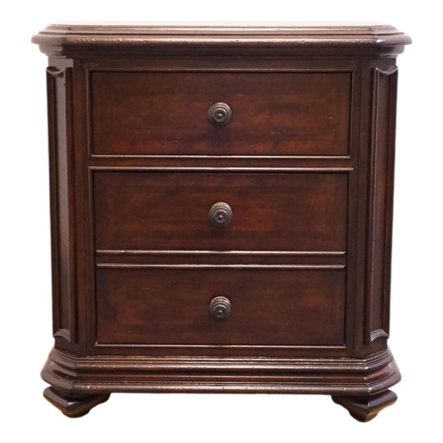 Stanley Furniture Walnut Contemporary Traditional 30" Three Drawer Nightstand 128-13-80 - Continental Barrel Finish For Sale