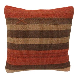 Turkish Orange & Brown Kilim Pillow Cover For Sale