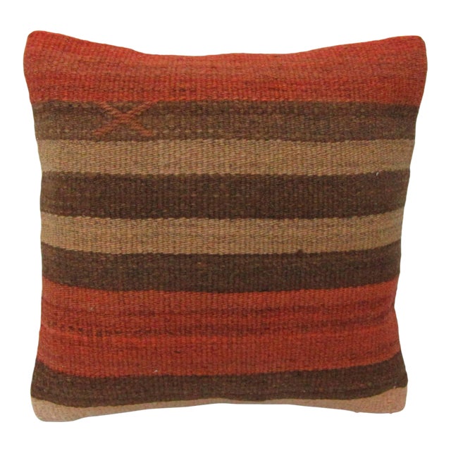 Turkish Orange & Brown Kilim Pillow Cover For Sale