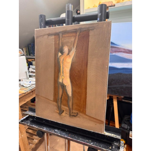 John Standing Nude 2025 Oil on Canvas 16 H x 20 W in. By Kathleen Varadi A compelling contemporary figure study depicting...