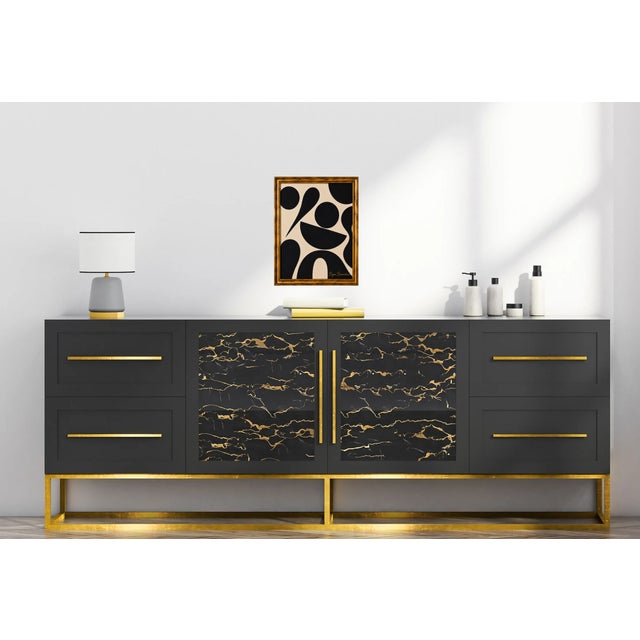 Original acrylic painting by Bryan Boomershine on canvas board featuring a bold modernist composition of organic black...