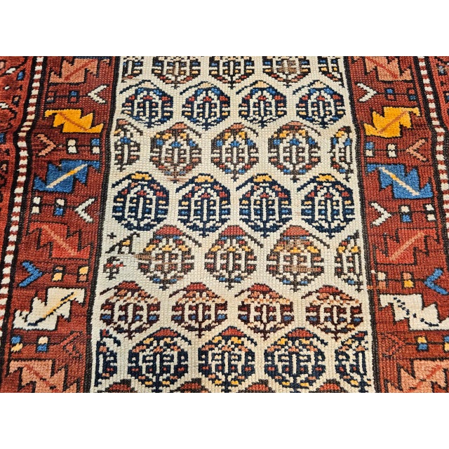 19th Century Persian Bidjar Runner, Hand-Knotted Wool, All-Over Paisley Pattern, Ivory & Rust Red, 3x13 For Sale - Image 11 of 14