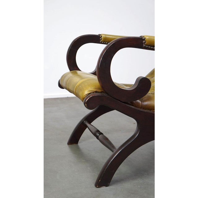 Cowhide Leather Chesterfield Armchair with Wood For Sale - Image 12 of 15