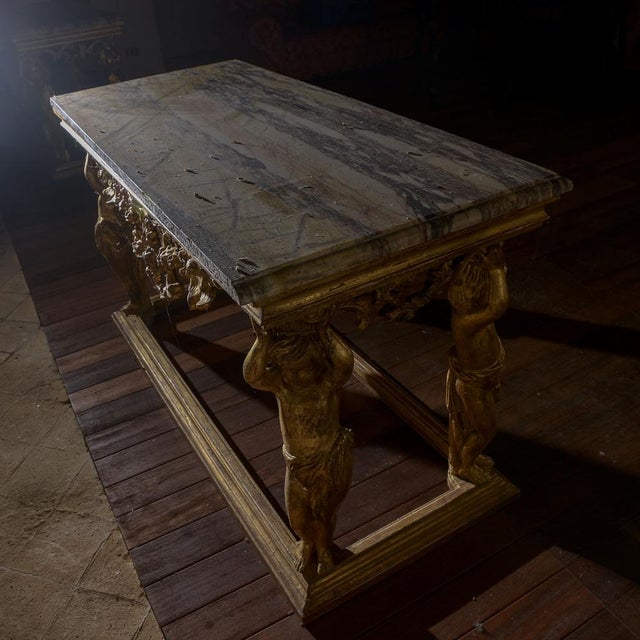 Carved Console Table with Marble Top and Cherubs For Sale - Image 15 of 18