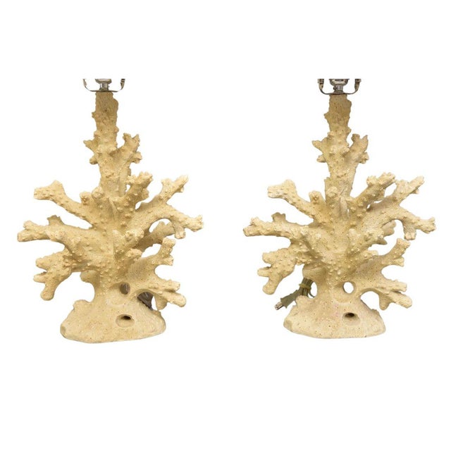 A pair of coral form table lamps in natural white color with multiple coral branches forming the lamp base. A beautiful...
