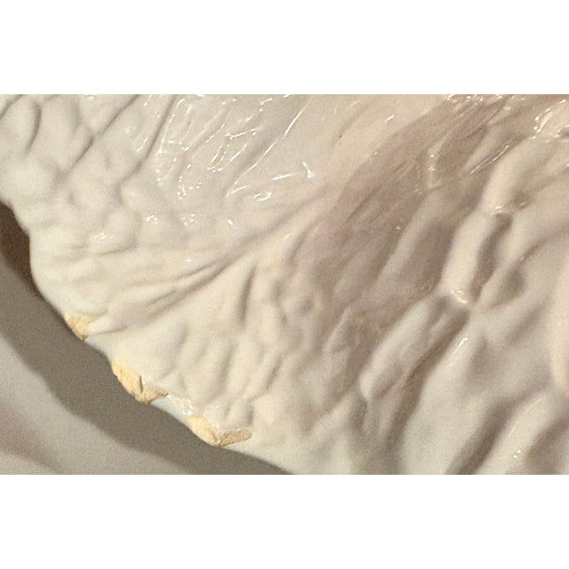 White Majolica White Cabbage Ware Divided Serving Dish For Sale - Image 8 of 12