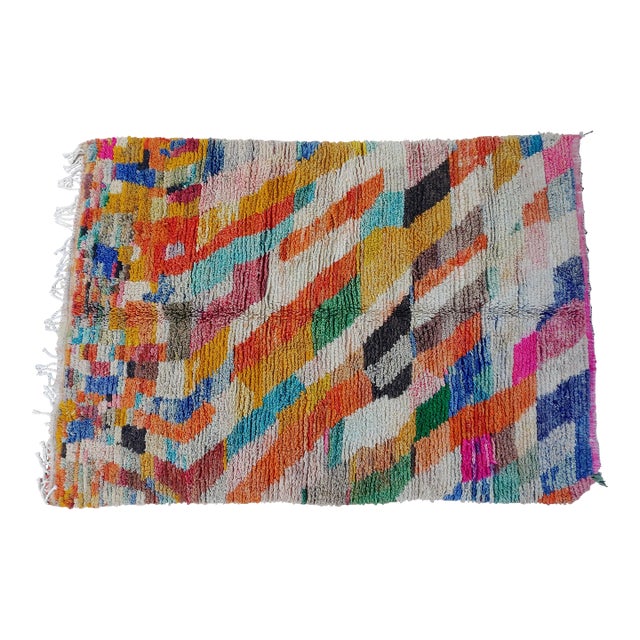 Handmade Moroccan Boujaad Rug, Rainbow Diagonal Chevron, 9' X 6'4" For Sale