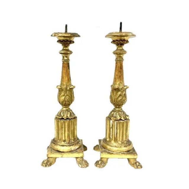 Italian Carved and Gilded Wooden Pricket Candlesticks, a Pair For Sale - Image 13 of 13