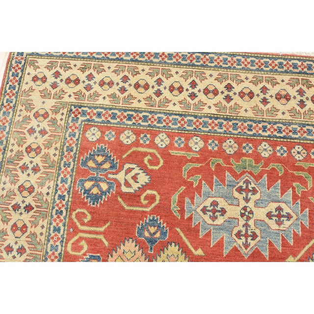 Textile Kazak Rug 8′ X 10’11” Red Wool Tribal Hand-Knotted Oriental Carpet For Sale - Image 7 of 15