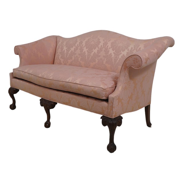 Southwood Damask Upholstered Clawfoot Sofa For Sale