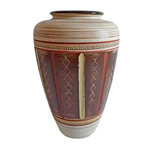 Vintage Beige, Brown, and Yellow Carved Ceramic Nr. 154 30 Vase from Scheurich, 1970s