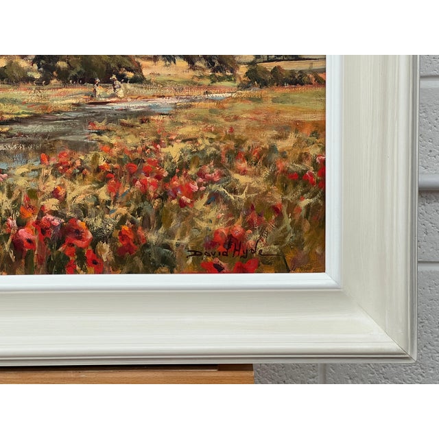 Green Vintage Impressionist English River Landscape Painting with Flowers & Figures 1985 For Sale - Image 8 of 16