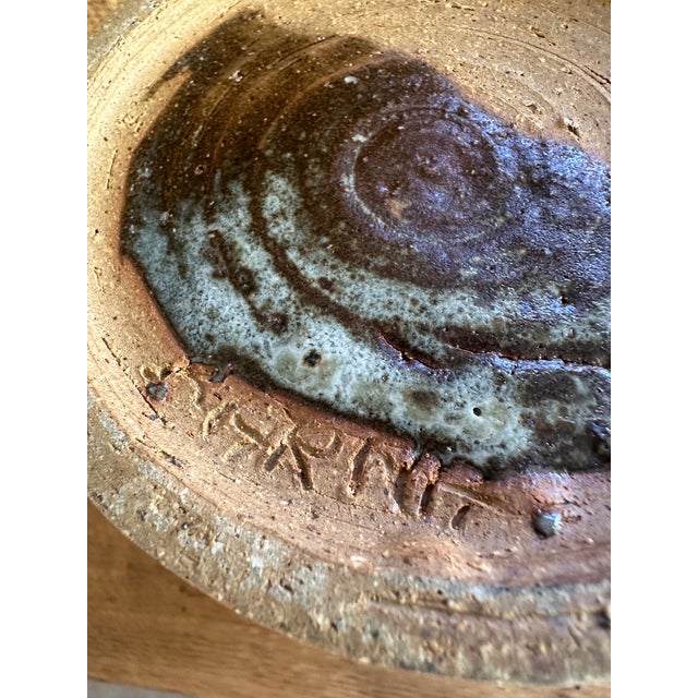 Handbuilt Textured Ceramic Vase: Green Brown Glaze Studio Pottery Sculpture For Sale - Image 9 of 12