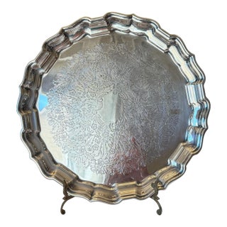 Vintage Reed & Barton Chippendale Silver Plate Floral Serving Tray 14” For Sale