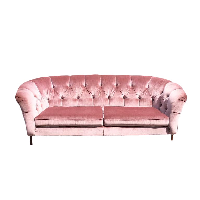 1970s Vintage Hollywood Regency Style Long Pink Velvet Tufted