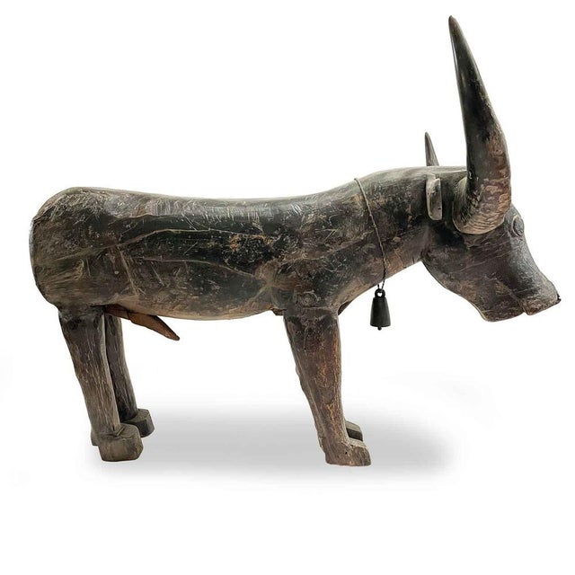 Oriental Wooden Water Buffalo Sculpture with Horns, 1800s For Sale - Image 9 of 9