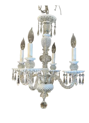 Crystal and White Glass Hobnail Chandelier