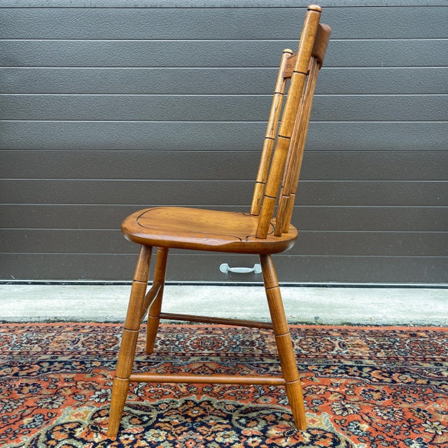Wood Vintage L. Hitchcock Rustic Traditional Oak Cane Cut Windsor Stonington Chair For Sale - Image 7 of 12