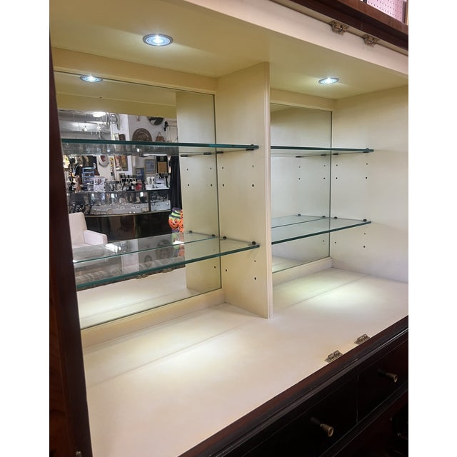 70s Mid Century Modern Large Rosewood and Black Lacquer Lighted