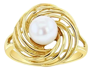 Solitaire Pearl Ring with Swirl Gold Design 14k Yellow Gold, Size 3