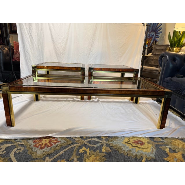 1970s Italian Brass & Faux Tortoiseshell Coffee Table With Pair of End Tables — Romeo Rega Style For Sale - Image 10 of 11