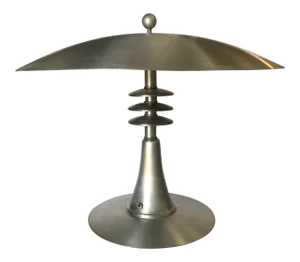Art Deco Style Machine Age Table Lamp W/ Large 20" Spun Aluminum Shade