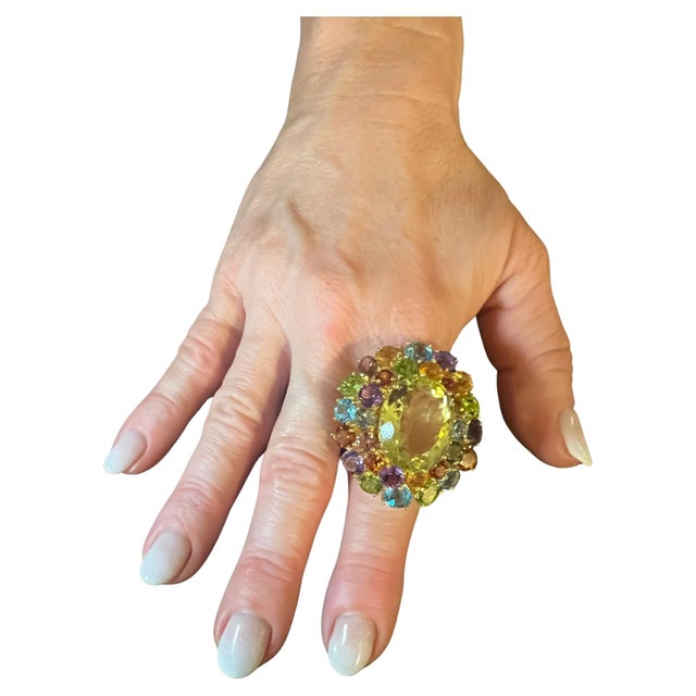Bochic “Orient” Vintage Amethyst, Lemon Quartz & Citrine Ring Set In 18K Gold & Silver Natural Lemon Quartz - 19.50 Carat...