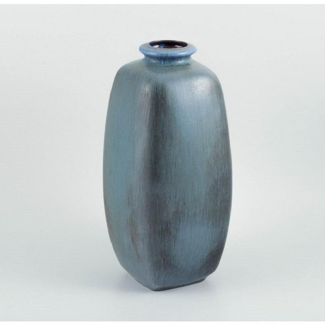 Knabstrup Ceramic Vase with Glaze in Shades of Blue and Grey, 1960s For Sale - Image 3 of 6
