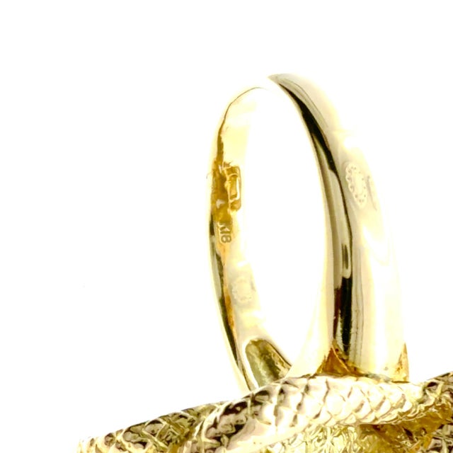Gold Vintage 18k Gold Coiling Serpent Snake Ring With Diamond, Size 7 For Sale - Image 8 of 9
