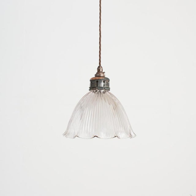 1950s Antique Reclaimed Holophane Glass Pendant Light, 1950s For Sale - Image 5 of 8