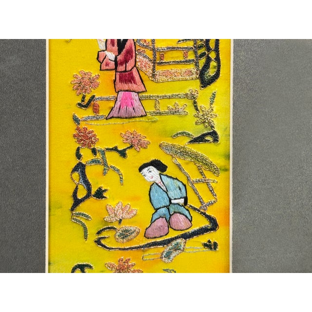Vintage Yellow Scenery Embroidered Rectangular Framed Wall Art A For Sale - Image 13 of 13